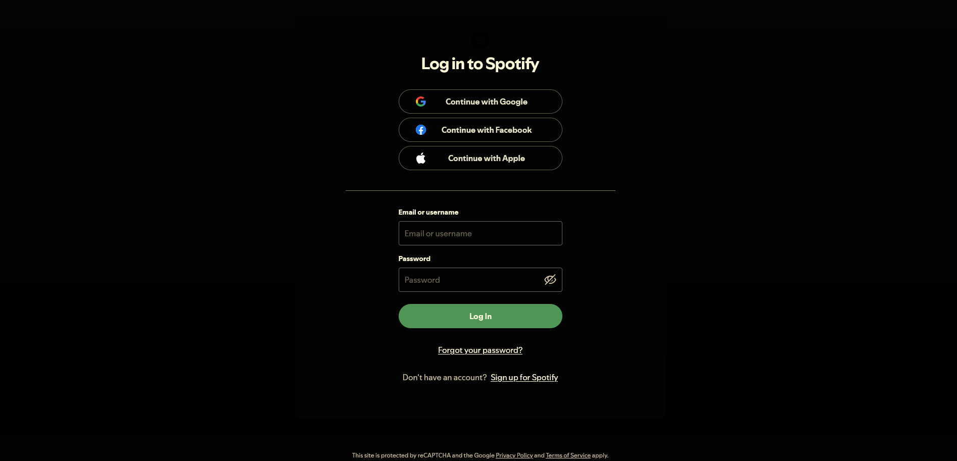 Showcase of Spotify's Log in page.